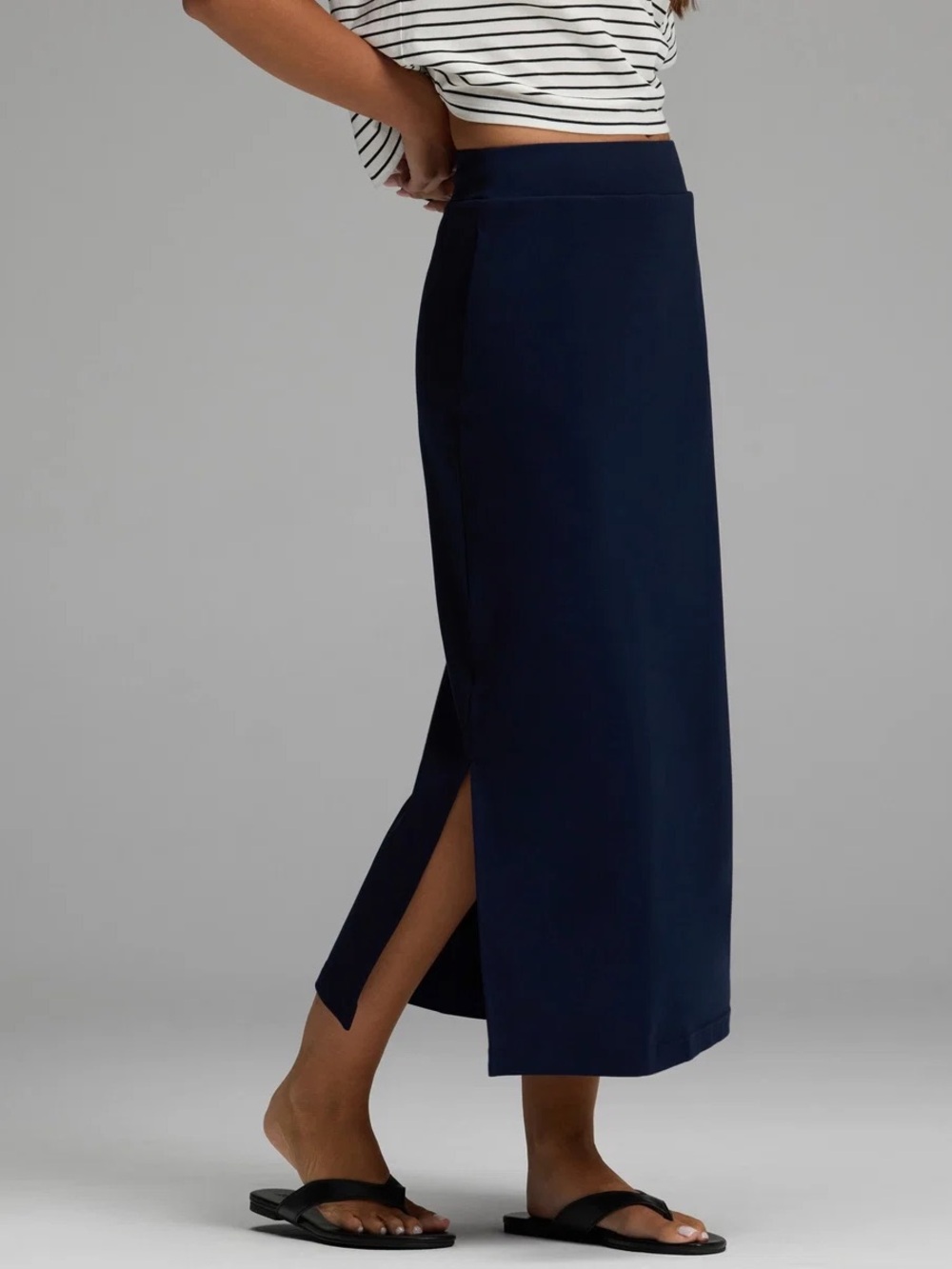 Cozy Earth Brushed Bamboo Midi Skirt Women’s XL Navy Drawstring NWOT